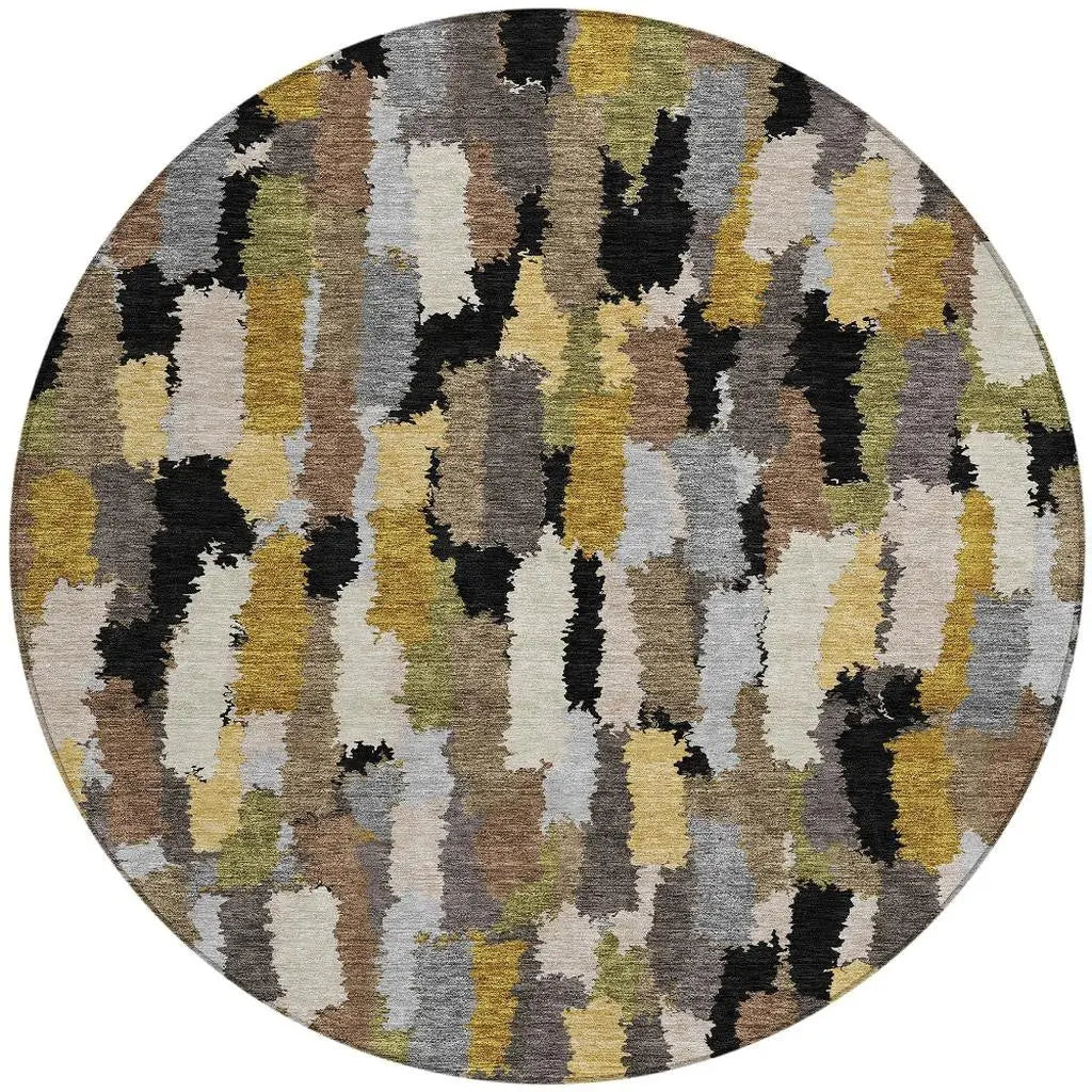 8' Black And Brown Round Striped Washable Indoor Outdoor Area Rug Homeroots Outdoor
