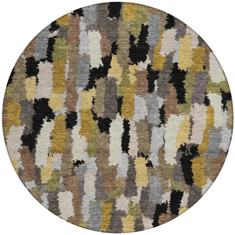 8' Black And Brown Round Striped Washable Indoor Outdoor Area Rug Homeroots Outdoor