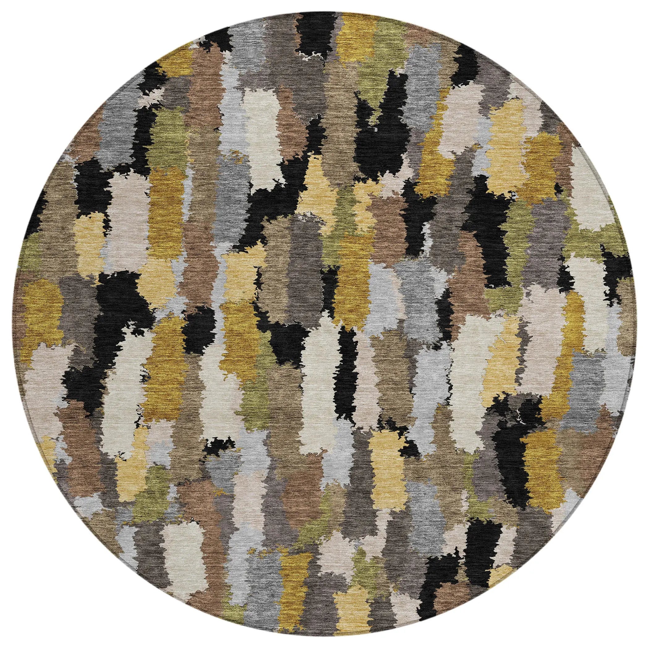 8' Black And Brown Round Striped Washable Indoor Outdoor Area Rug Homeroots Outdoor