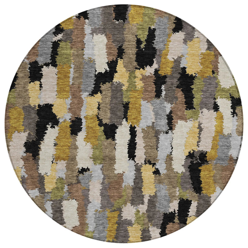 8' Black And Brown Round Striped Washable Indoor Outdoor Area Rug Homeroots Outdoor