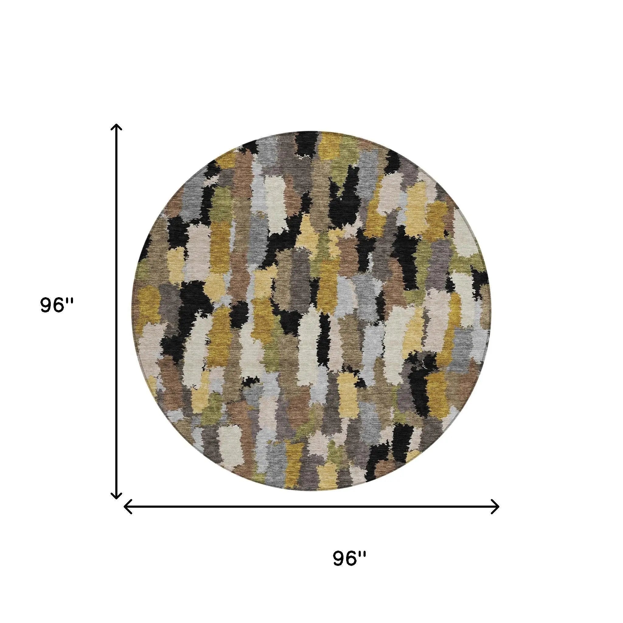 8' Black And Brown Round Striped Washable Indoor Outdoor Area Rug Homeroots Outdoor