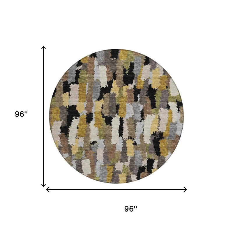 8' Black And Brown Round Striped Washable Indoor Outdoor Area Rug Homeroots Outdoor