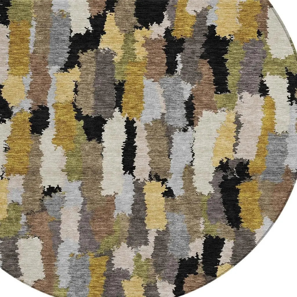 8' Black And Brown Round Striped Washable Indoor Outdoor Area Rug Homeroots Outdoor