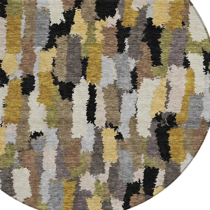 8' Black And Brown Round Striped Washable Indoor Outdoor Area Rug Homeroots Outdoor