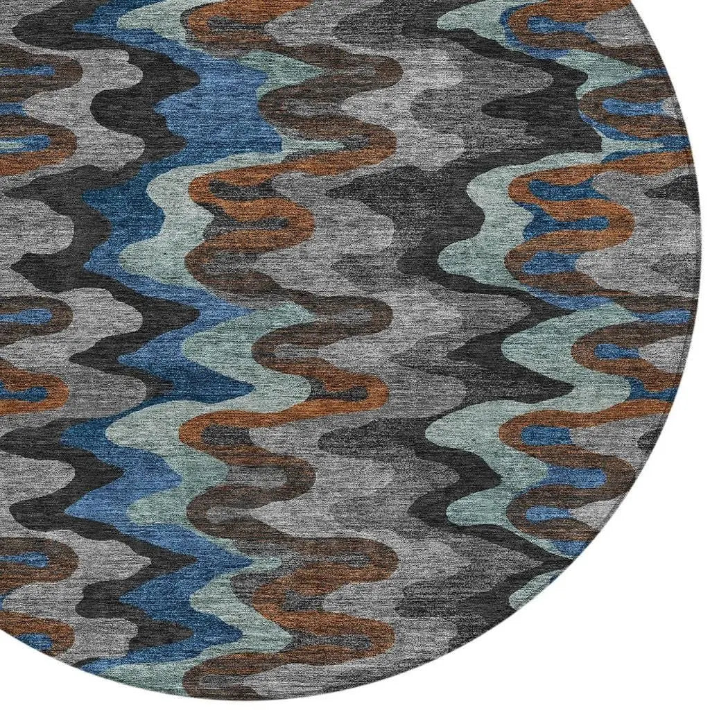 8' Black And Charcoal Round Abstract Washable Indoor Outdoor Area Rug Homeroots Outdoor