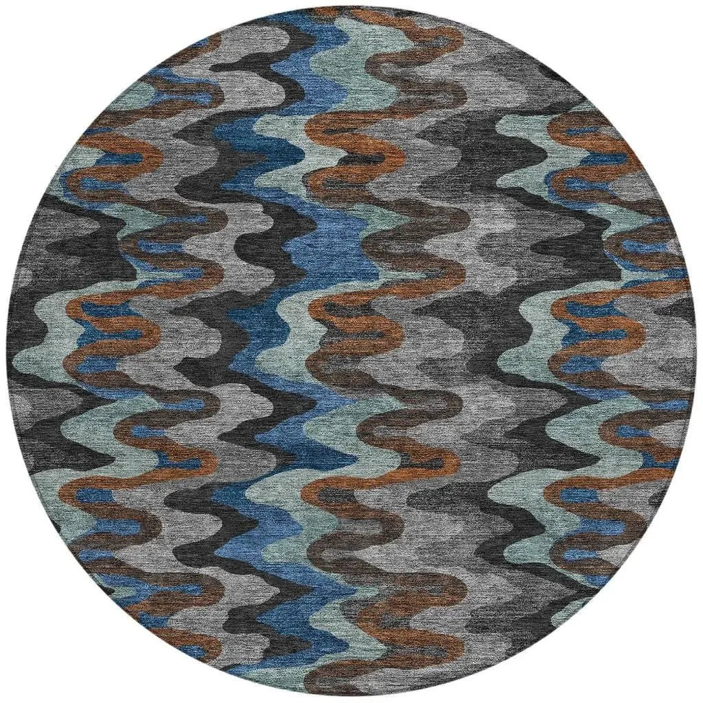 8' Black And Charcoal Round Abstract Washable Indoor Outdoor Area Rug Homeroots Outdoor