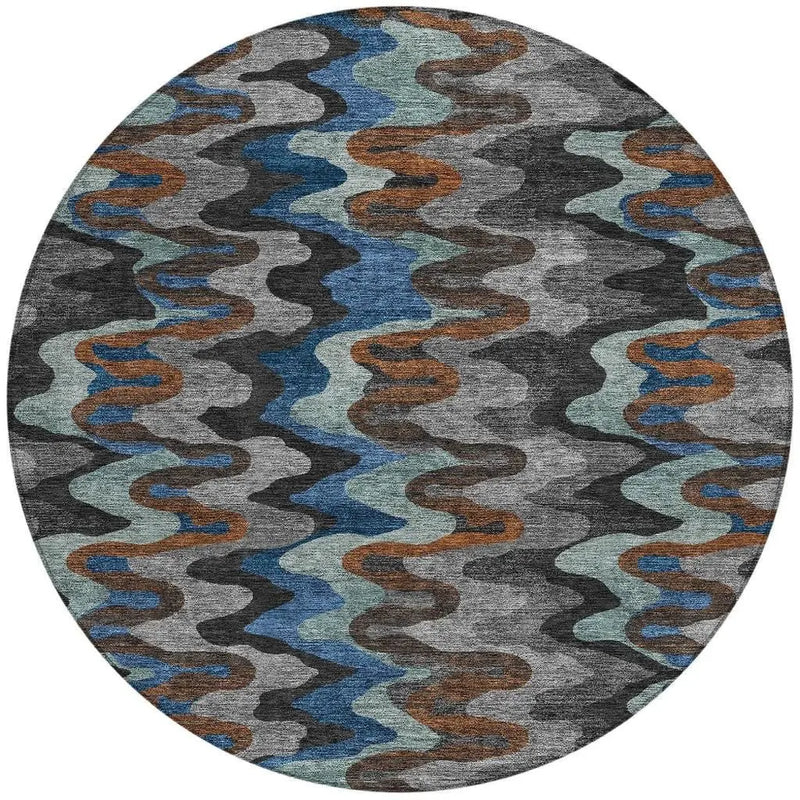 8' Black And Charcoal Round Abstract Washable Indoor Outdoor Area Rug Homeroots Outdoor