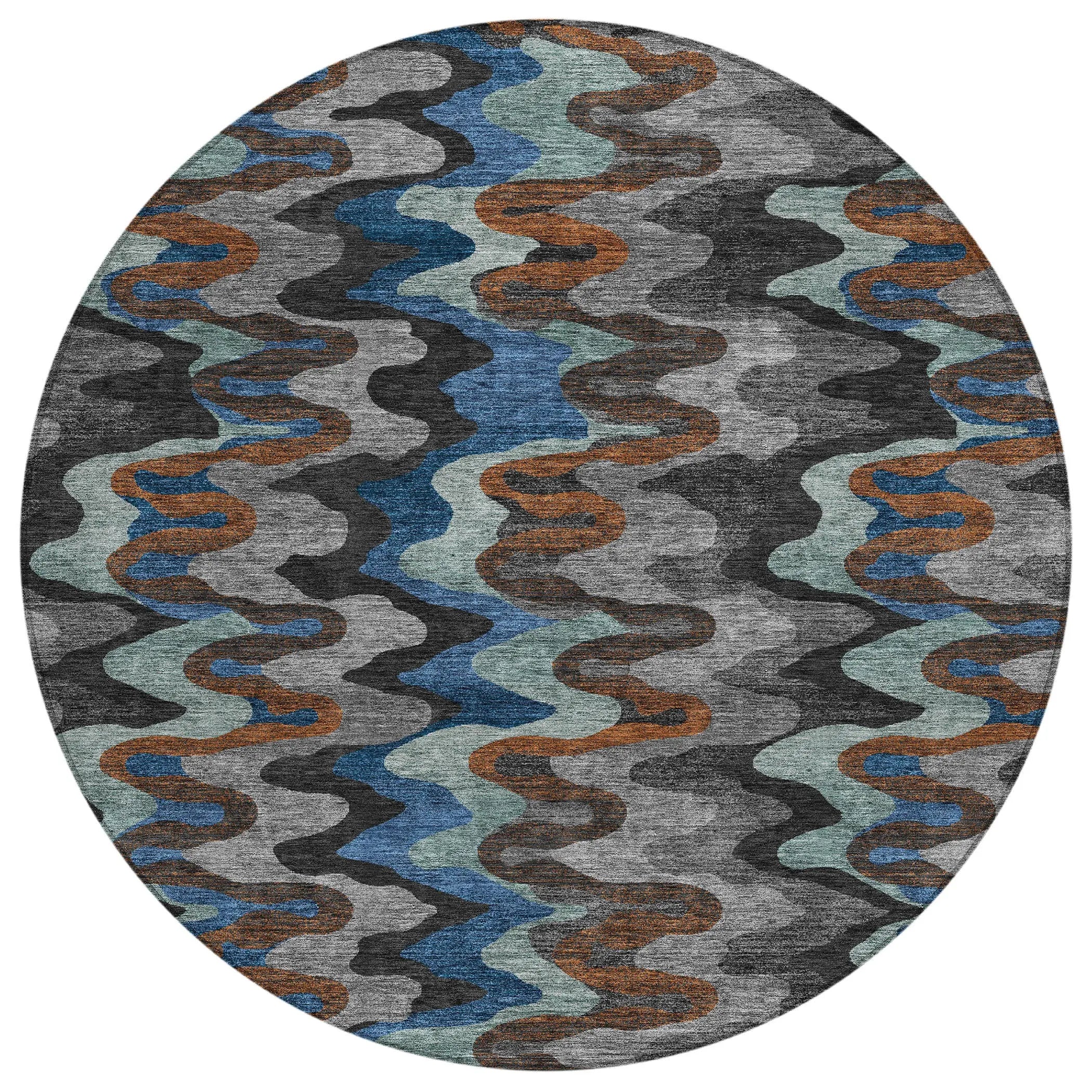 8' Black And Charcoal Round Abstract Washable Indoor Outdoor Area Rug Homeroots Outdoor