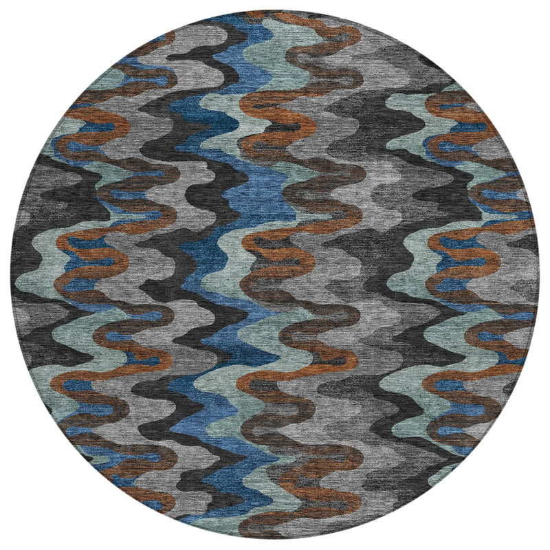 8' Black And Charcoal Round Abstract Washable Indoor Outdoor Area Rug Homeroots Outdoor