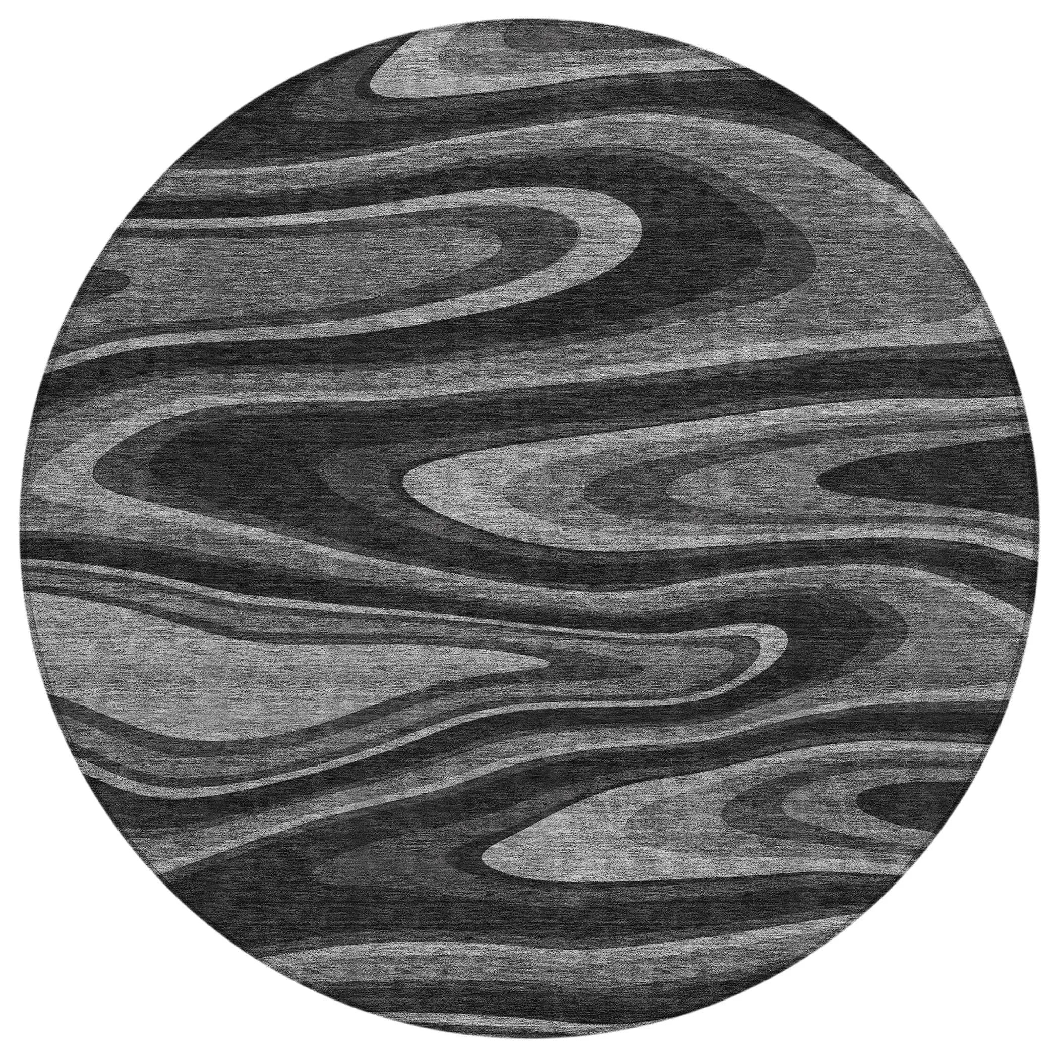 8' Black And Charcoal Round Abstract Washable Indoor Outdoor Area Rug Homeroots Outdoor