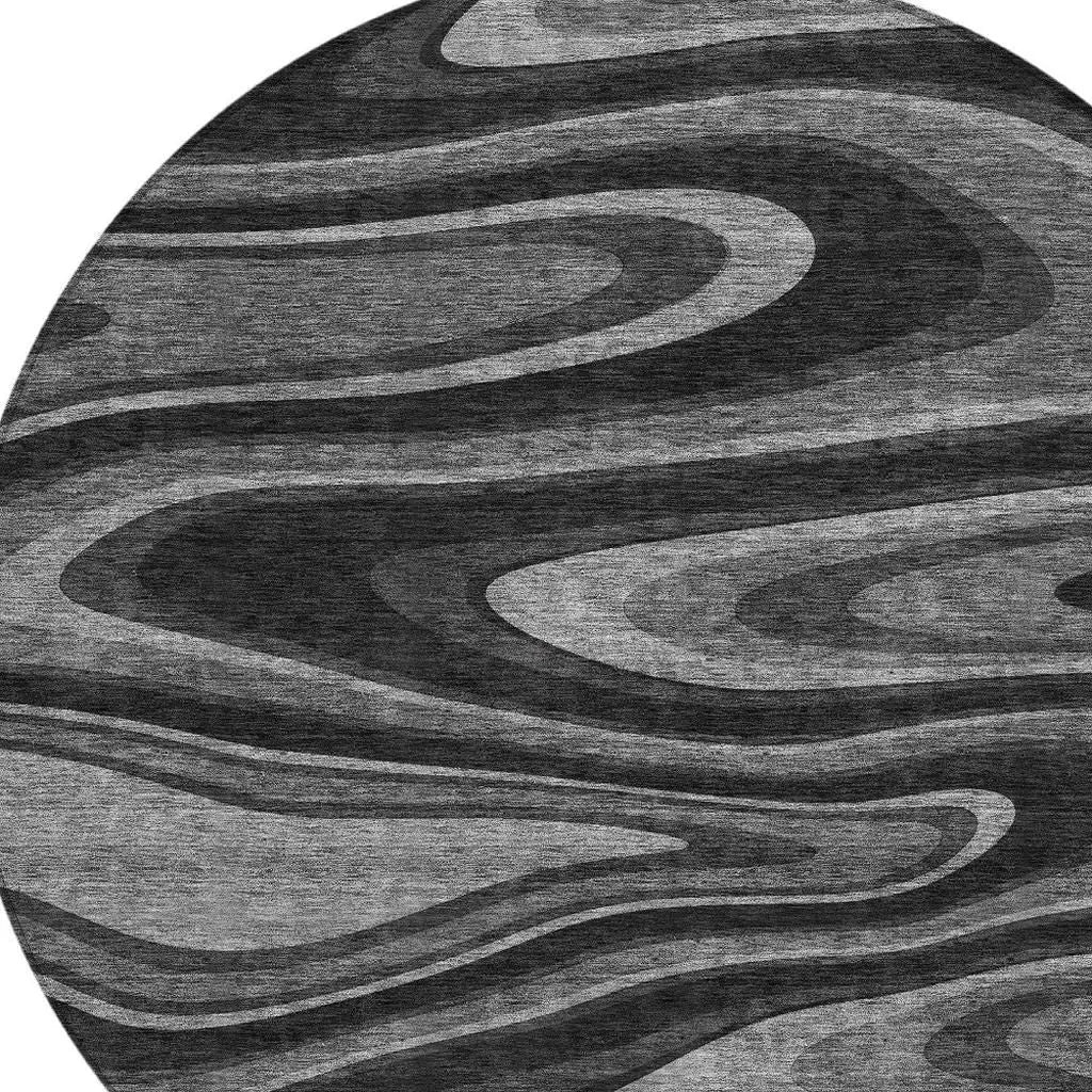 8' Black And Charcoal Round Abstract Washable Indoor Outdoor Area Rug Homeroots Outdoor