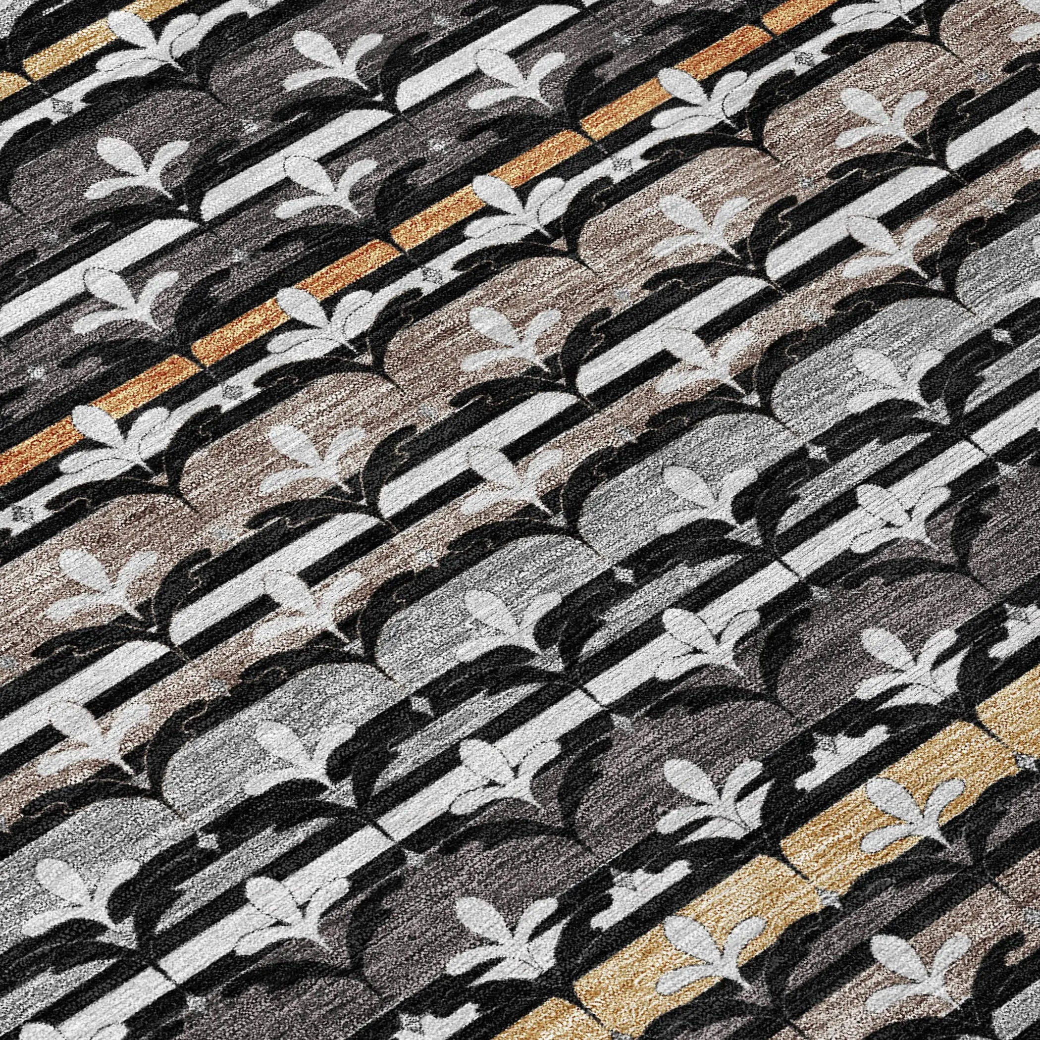 8' Black And Charcoal Round Damask Washable Indoor Outdoor Area Rug Homeroots Outdoor