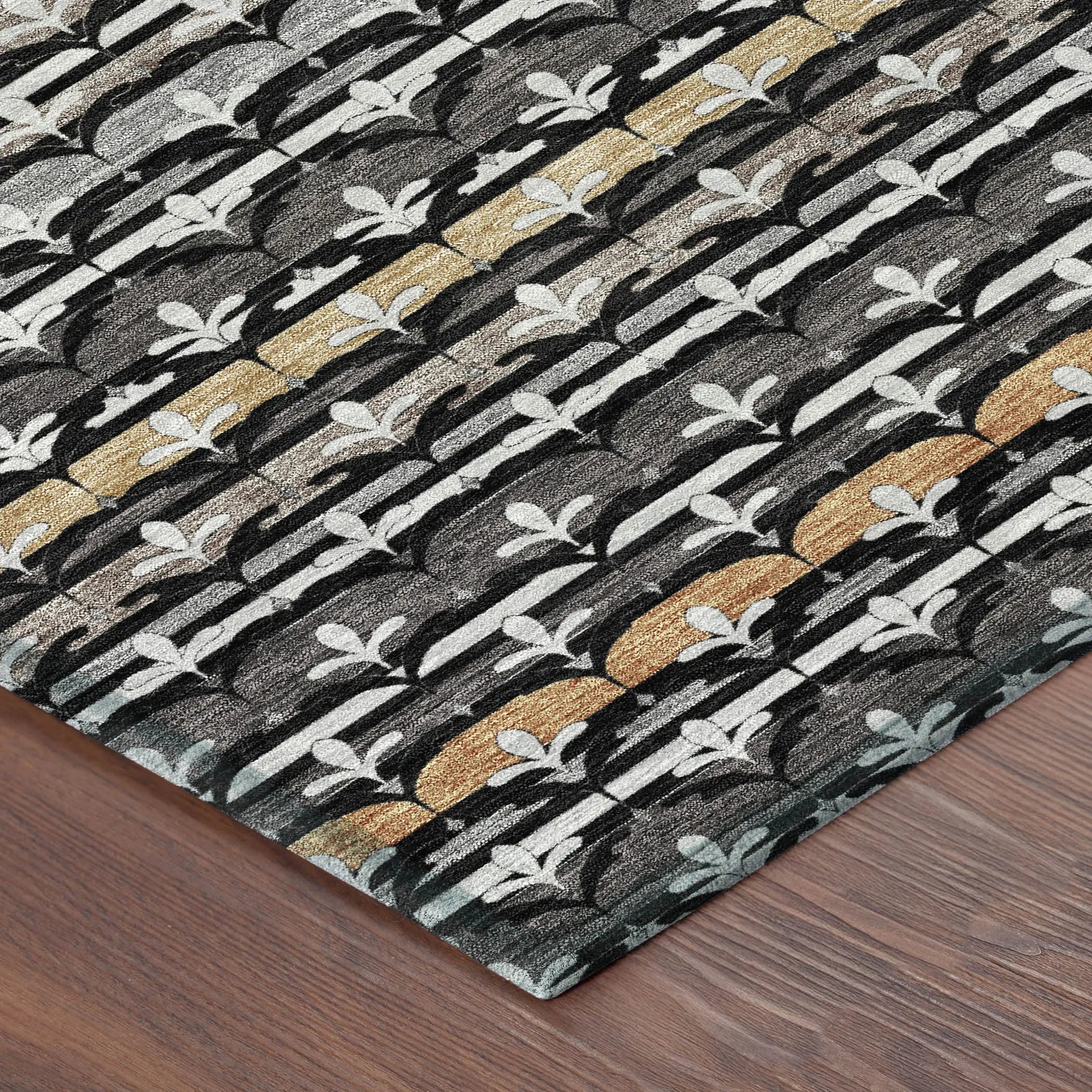 8' Black And Charcoal Round Damask Washable Indoor Outdoor Area Rug Homeroots Outdoor