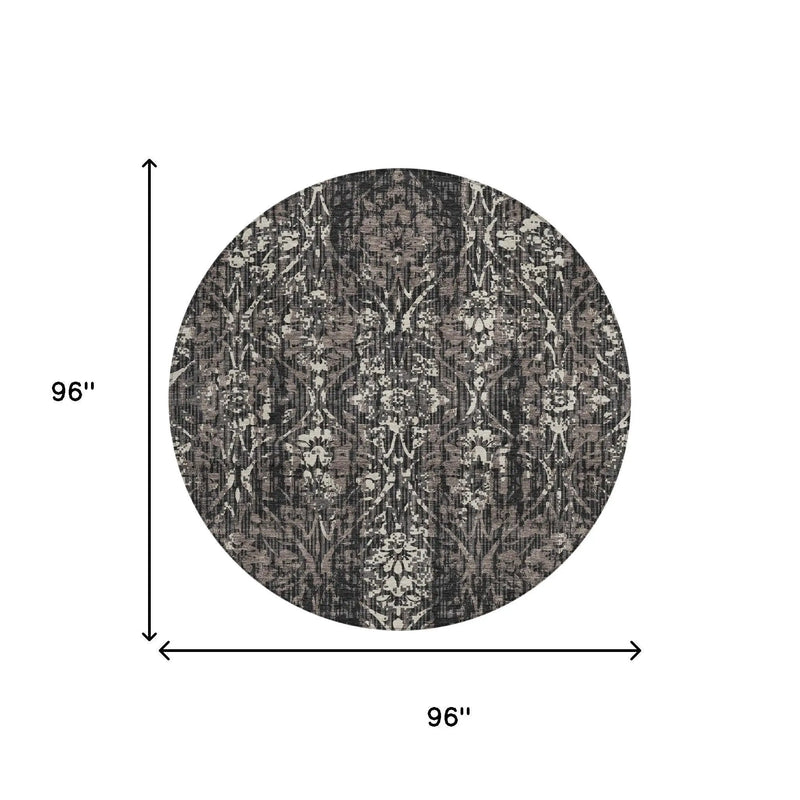 8' Black And Charcoal Round Damask Washable Indoor Outdoor Area Rug Homeroots Outdoor