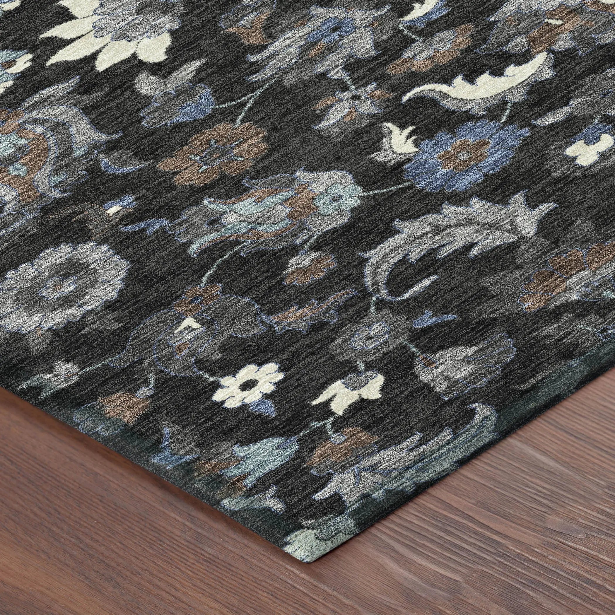 8' Black And Charcoal Round Floral Medallion Washable Indoor Outdoor Area Rug Homeroots Outdoor