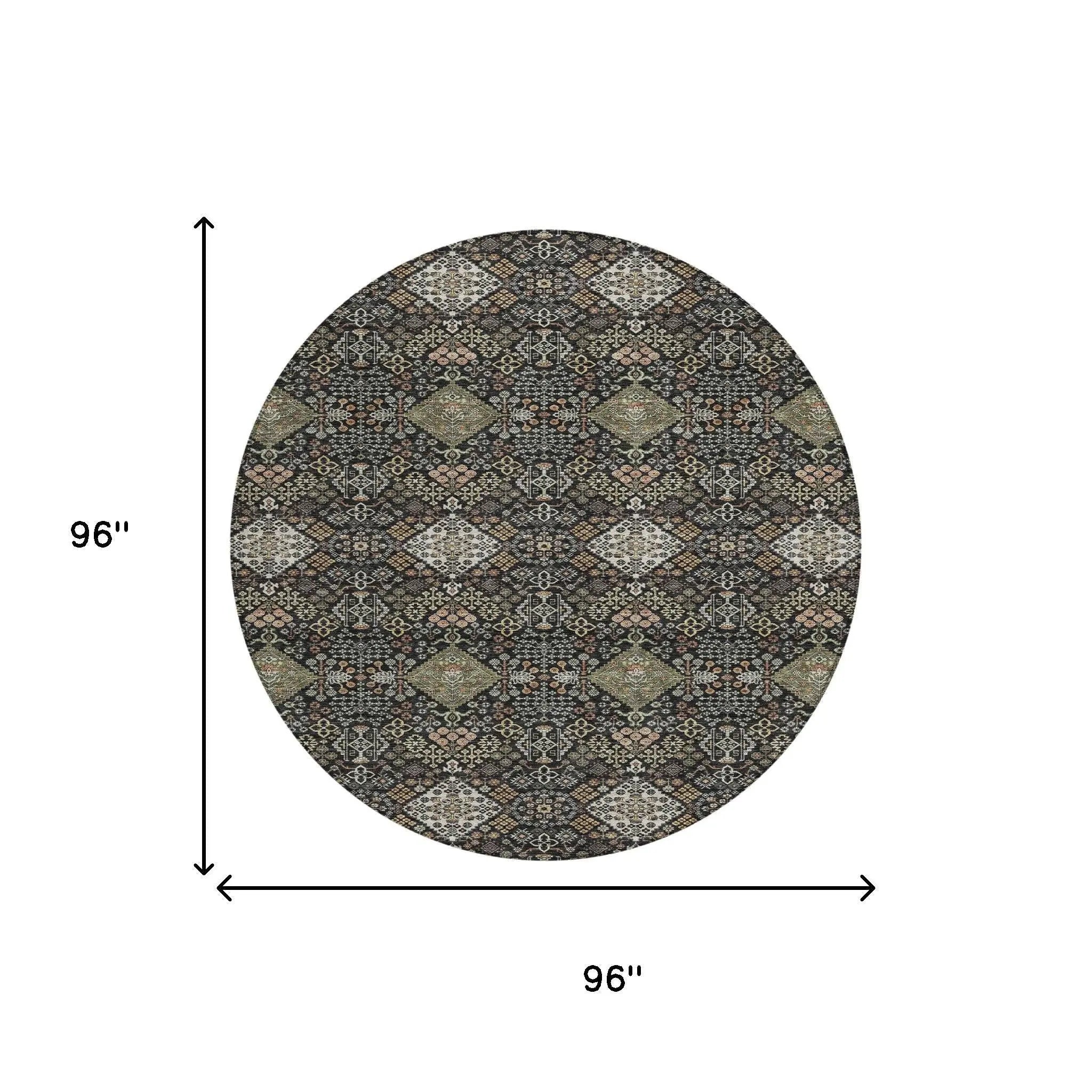 8' Black And Charcoal Round Geometric Washable Indoor Outdoor Area Rug Homeroots Outdoor