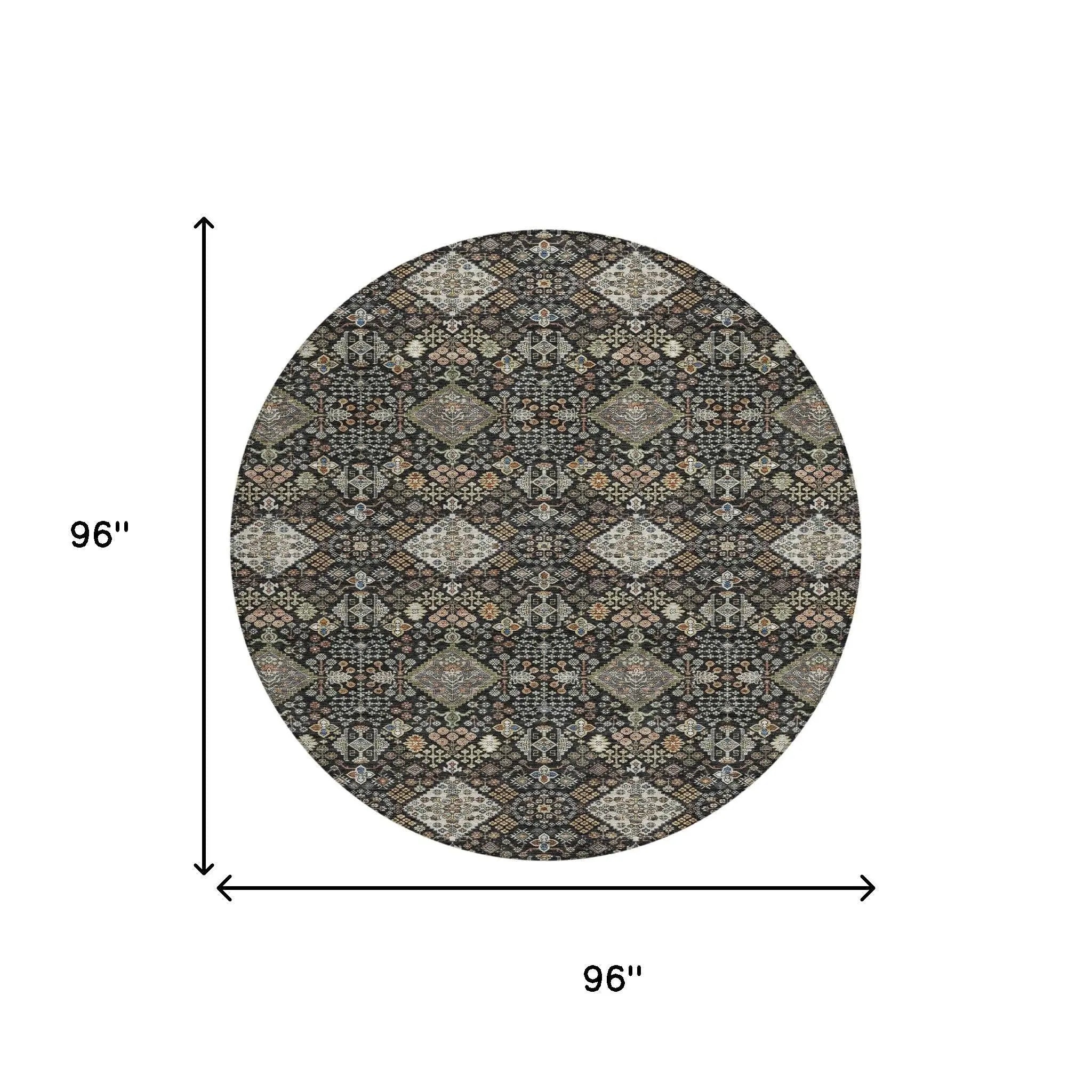 8' Black And Charcoal Round Geometric Washable Indoor Outdoor Area Rug Homeroots Outdoor
