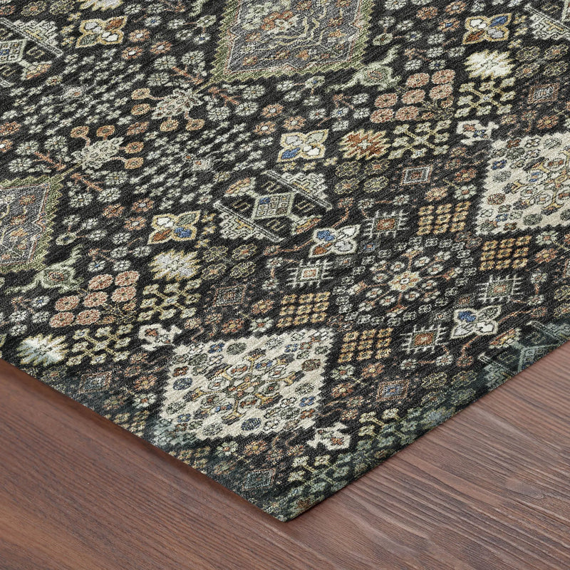8' Black And Charcoal Round Geometric Washable Indoor Outdoor Area Rug Homeroots Outdoor
