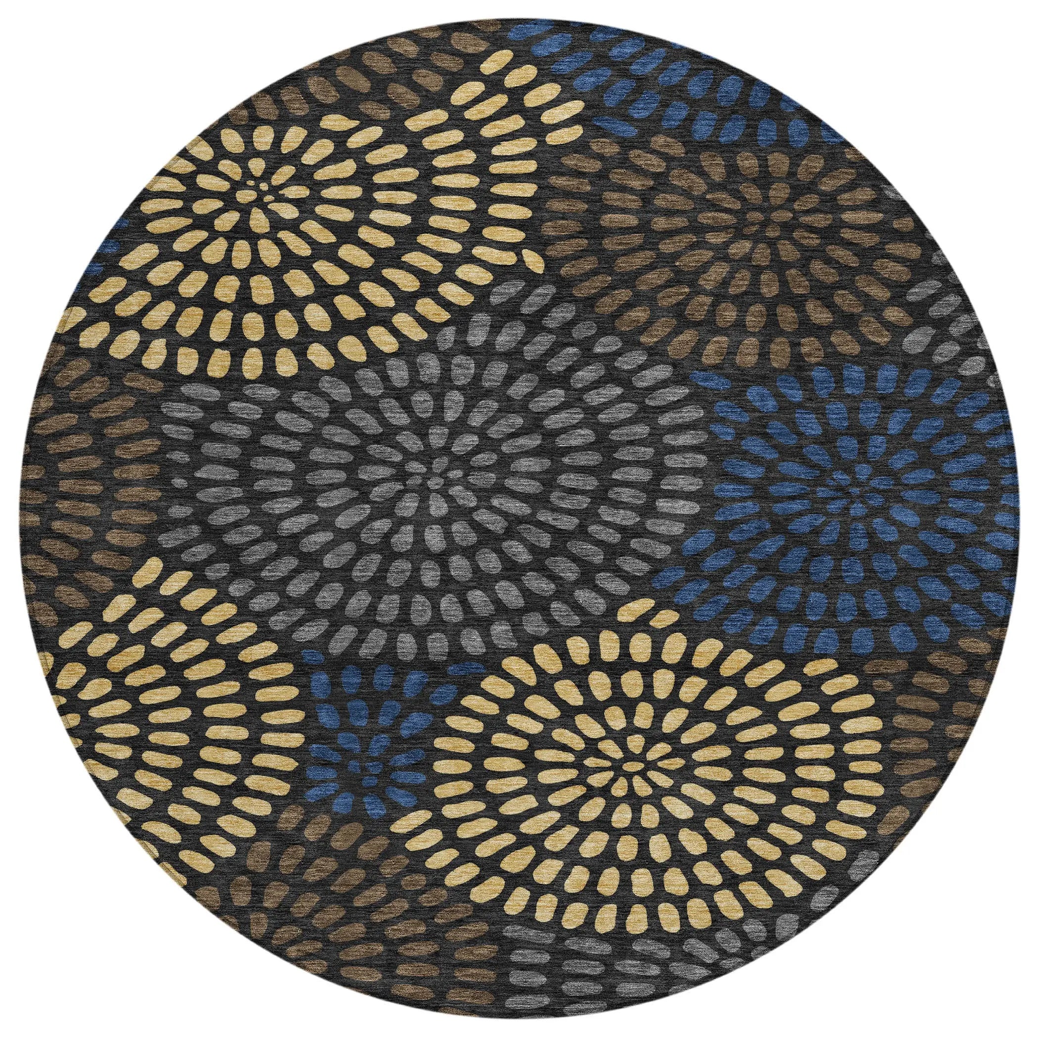 8' Black And Charcoal Round Geometric Washable Indoor Outdoor Area Rug Homeroots Outdoor