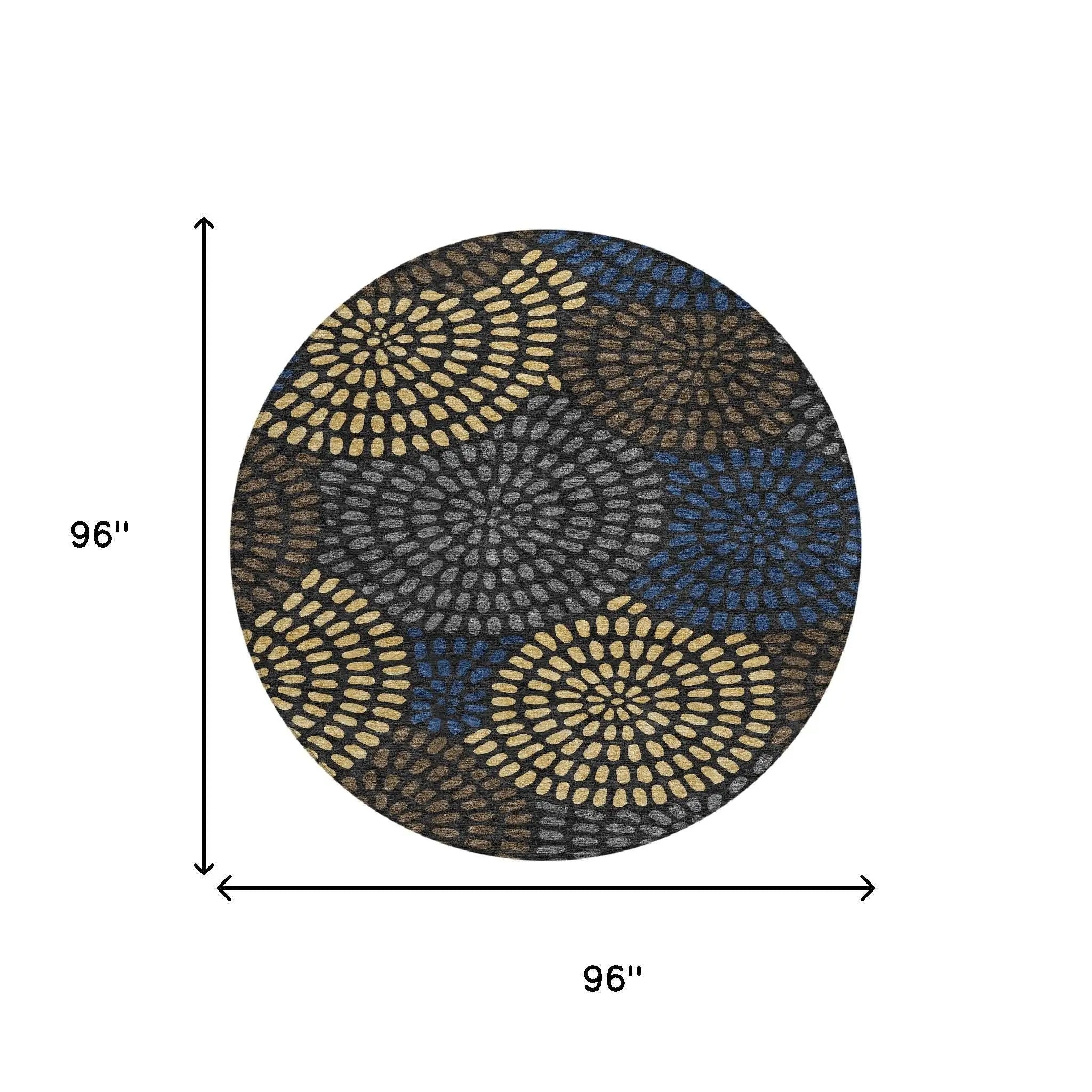 8' Black And Charcoal Round Geometric Washable Indoor Outdoor Area Rug Homeroots Outdoor
