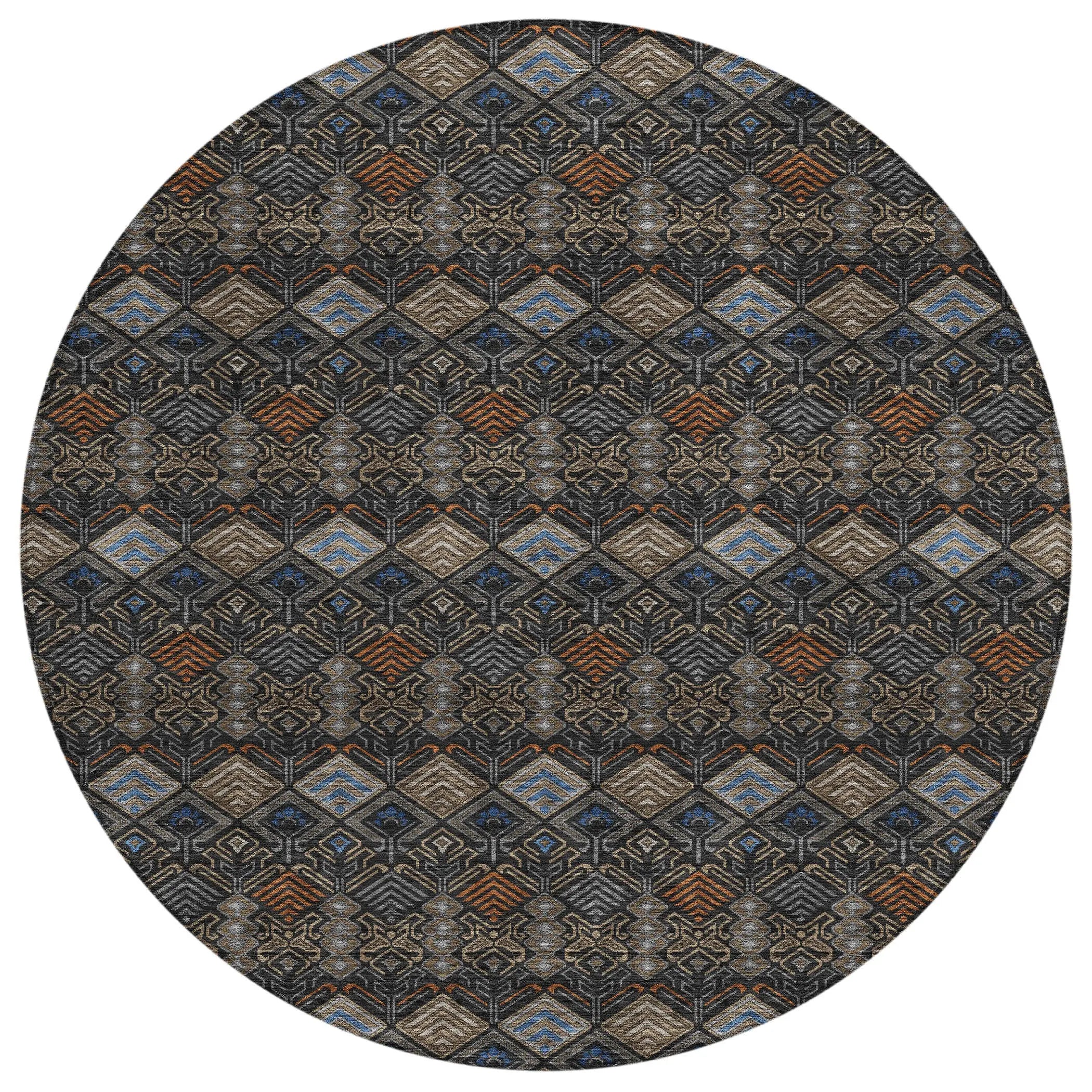 8' Black And Charcoal Round Geometric Washable Indoor Outdoor Area Rug Homeroots Outdoor