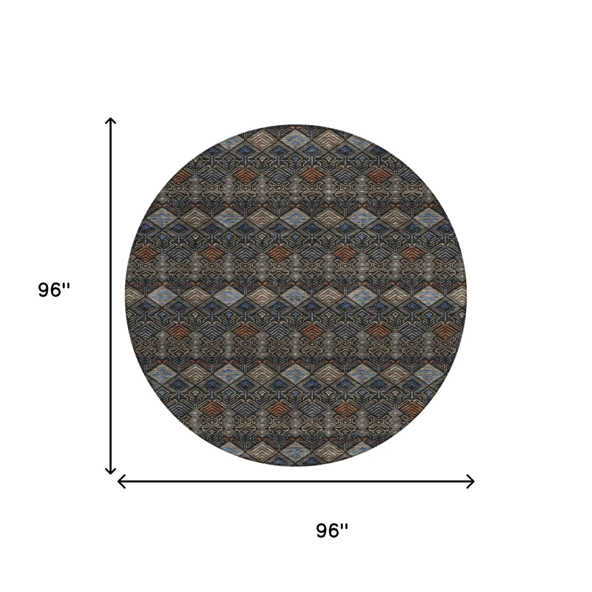 8' Black And Charcoal Round Geometric Washable Indoor Outdoor Area Rug Homeroots Outdoor