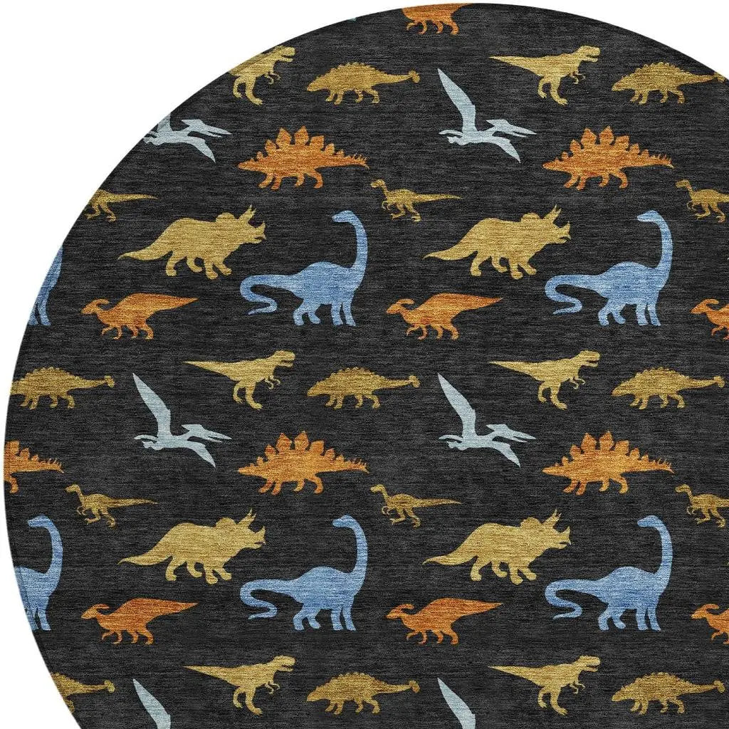 8' Black And Chocolate Round Geometric Washable Indoor Outdoor Area Rug Homeroots Outdoor