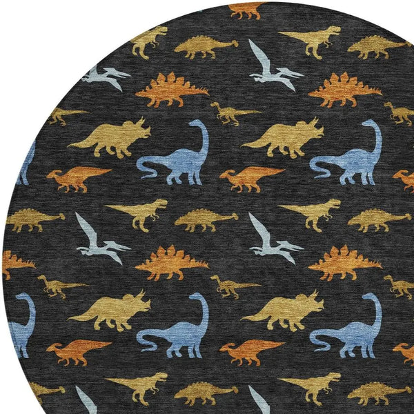 8' Black And Chocolate Round Geometric Washable Indoor Outdoor Area Rug Homeroots Outdoor