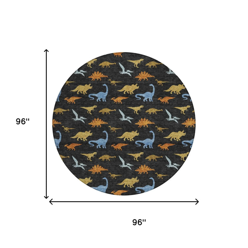 8' Black And Chocolate Round Geometric Washable Indoor Outdoor Area Rug Homeroots Outdoor