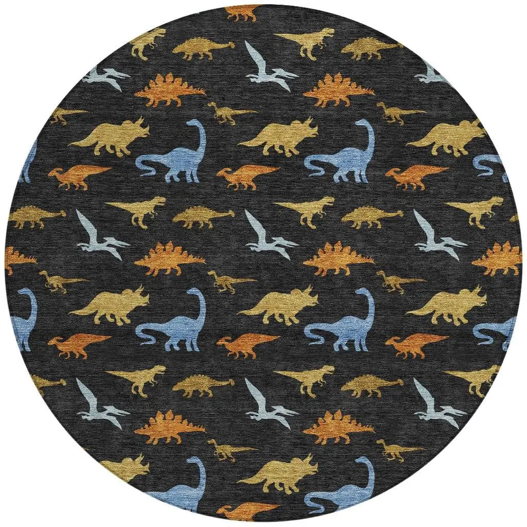8' Black And Chocolate Round Geometric Washable Indoor Outdoor Area Rug Homeroots Outdoor