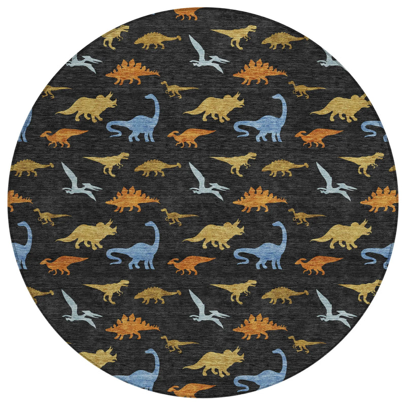 8' Black And Chocolate Round Geometric Washable Indoor Outdoor Area Rug Homeroots Outdoor
