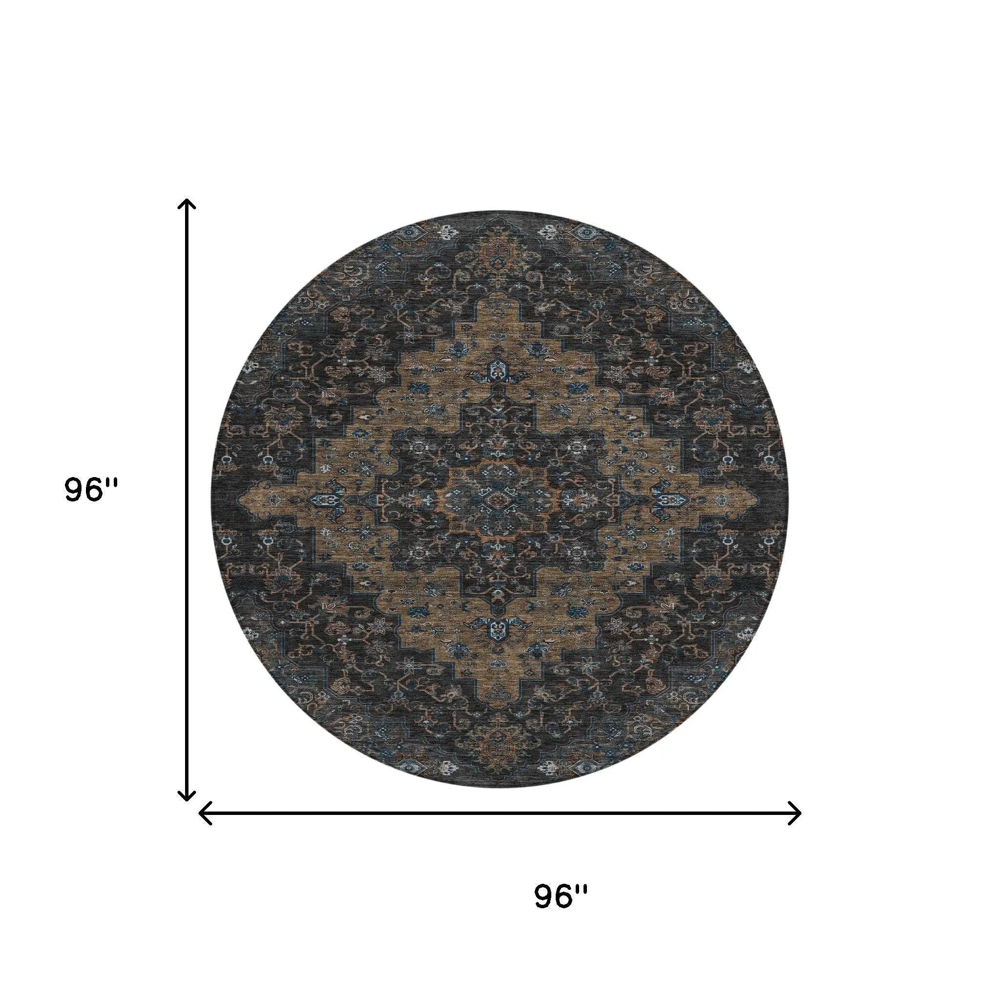 8' Black And Chocolate Round Medallion Washable Indoor Outdoor Area Rug Homeroots Outdoor