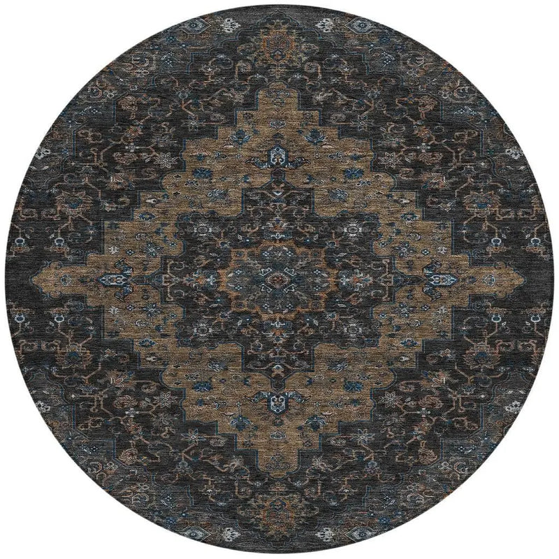 8' Black And Chocolate Round Medallion Washable Indoor Outdoor Area Rug Homeroots Outdoor