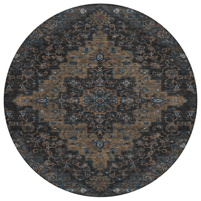 8' Black And Chocolate Round Medallion Washable Indoor Outdoor Area Rug Homeroots Outdoor