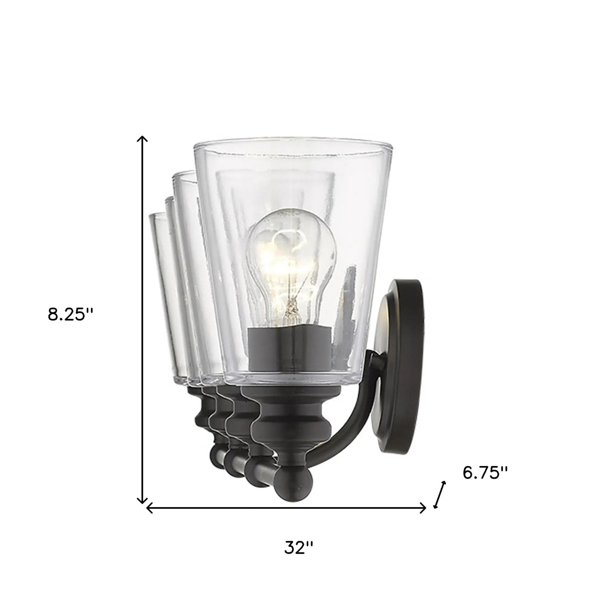 8" Black And Clear Metal and Glass Vanity Flush Mounted Sconce Homeroots Lighting