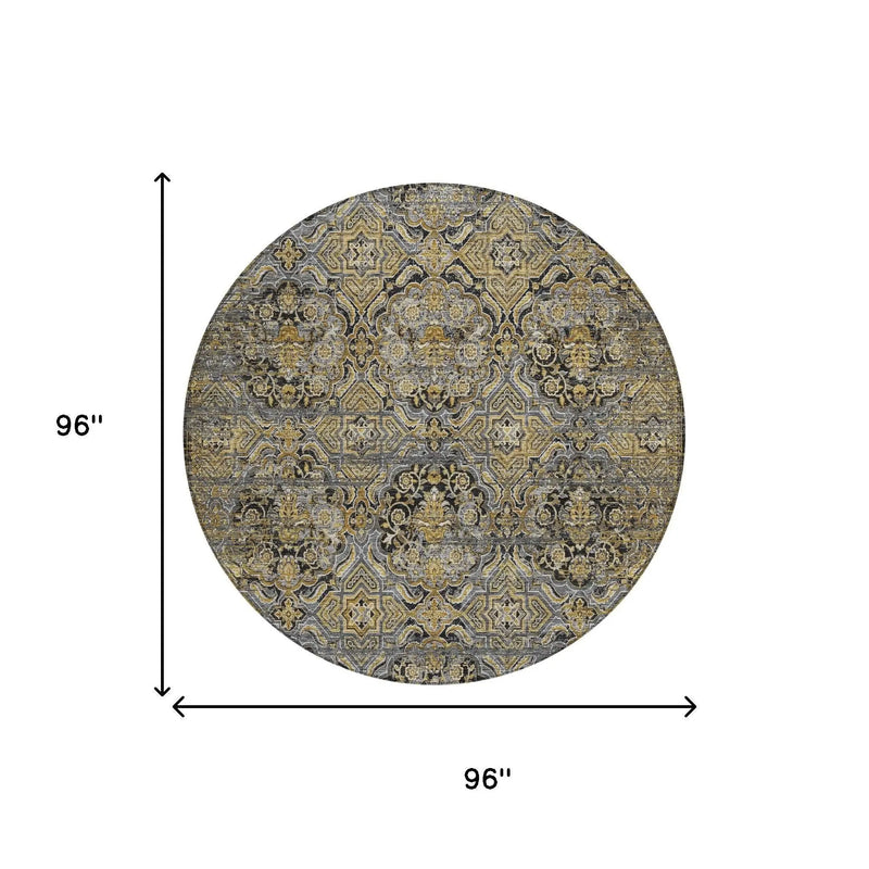 8' Black And Coffee Round Floral Washable Indoor Outdoor Area Rug Homeroots Outdoor