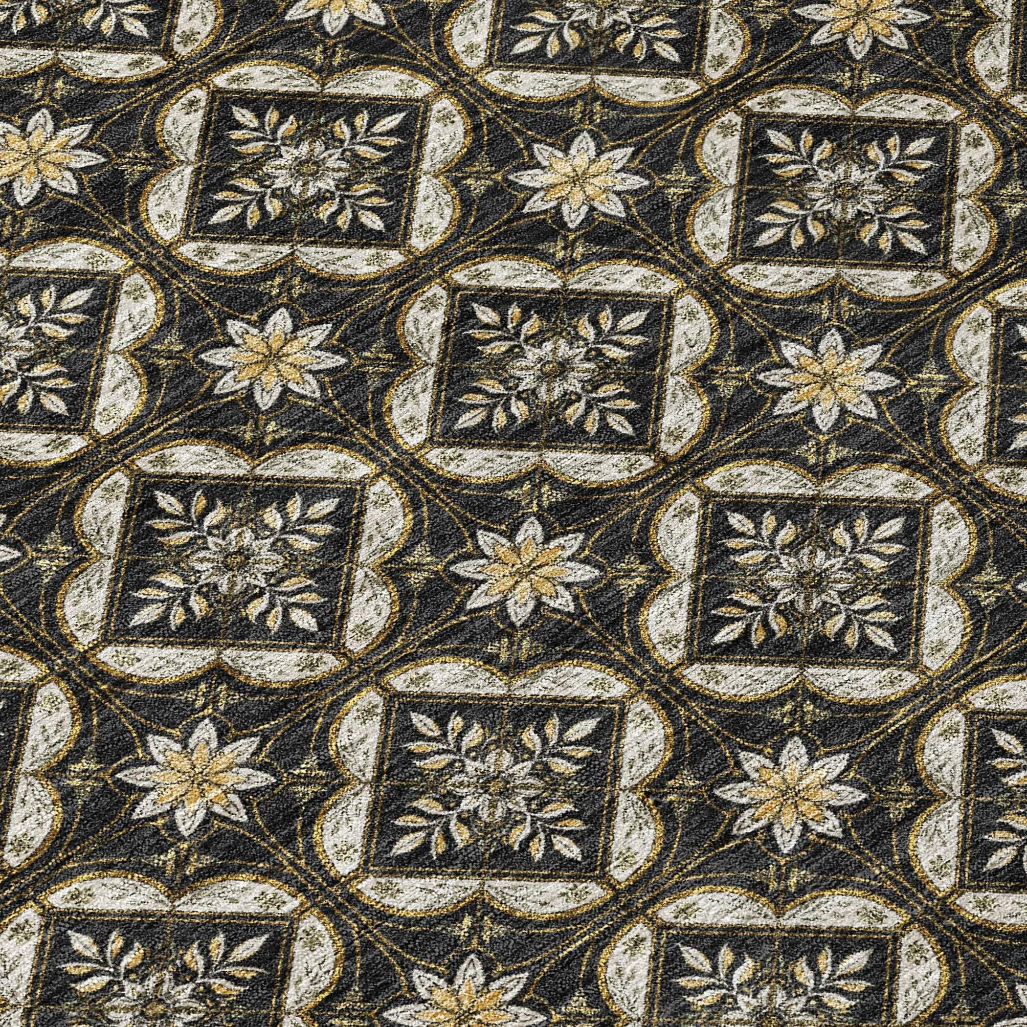 8' Black And Coffee Round Geometric Washable Indoor Outdoor Area Rug Homeroots Outdoor