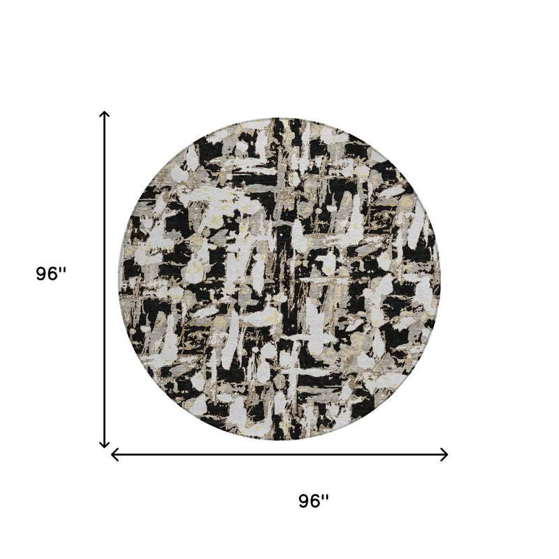 8' Black And Copper Round Abstract Washable Indoor Outdoor Area Rug Homeroots Outdoor