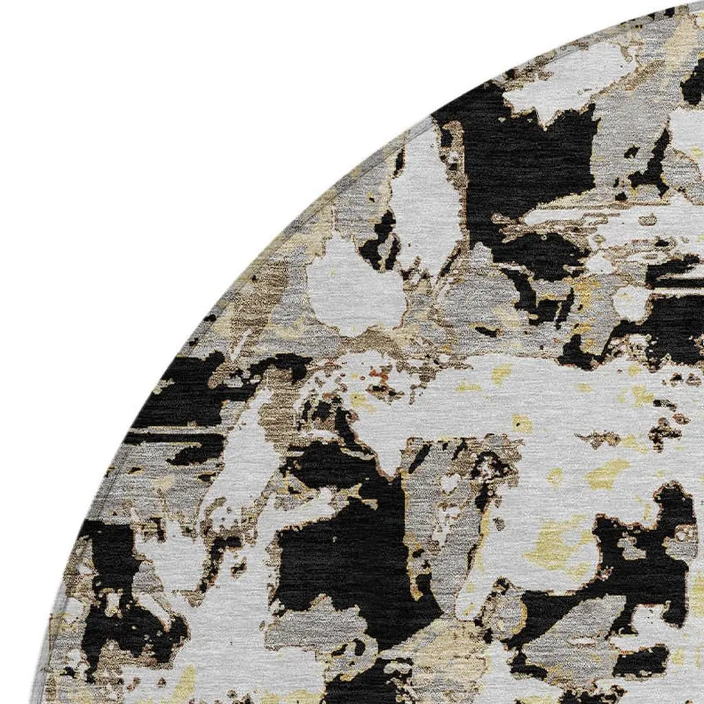8' Black And Copper Round Abstract Washable Indoor Outdoor Area Rug Homeroots Outdoor