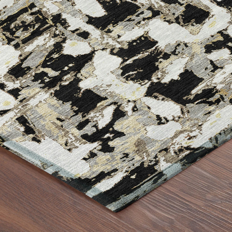 8' Black And Copper Round Abstract Washable Indoor Outdoor Area Rug Homeroots Outdoor