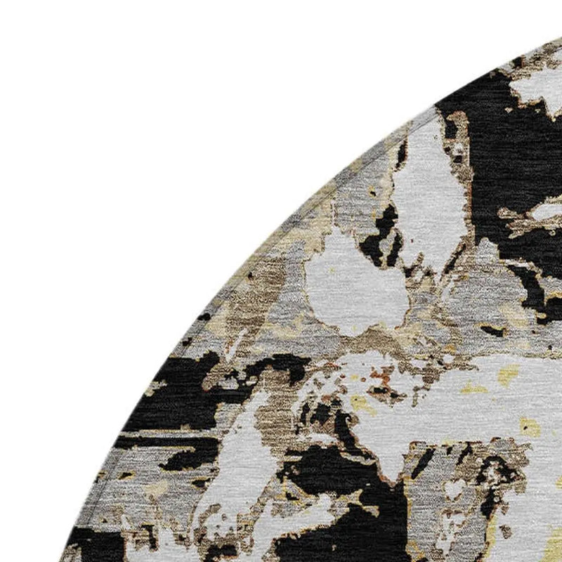 8' Black And Copper Round Abstract Washable Indoor Outdoor Area Rug Homeroots Outdoor