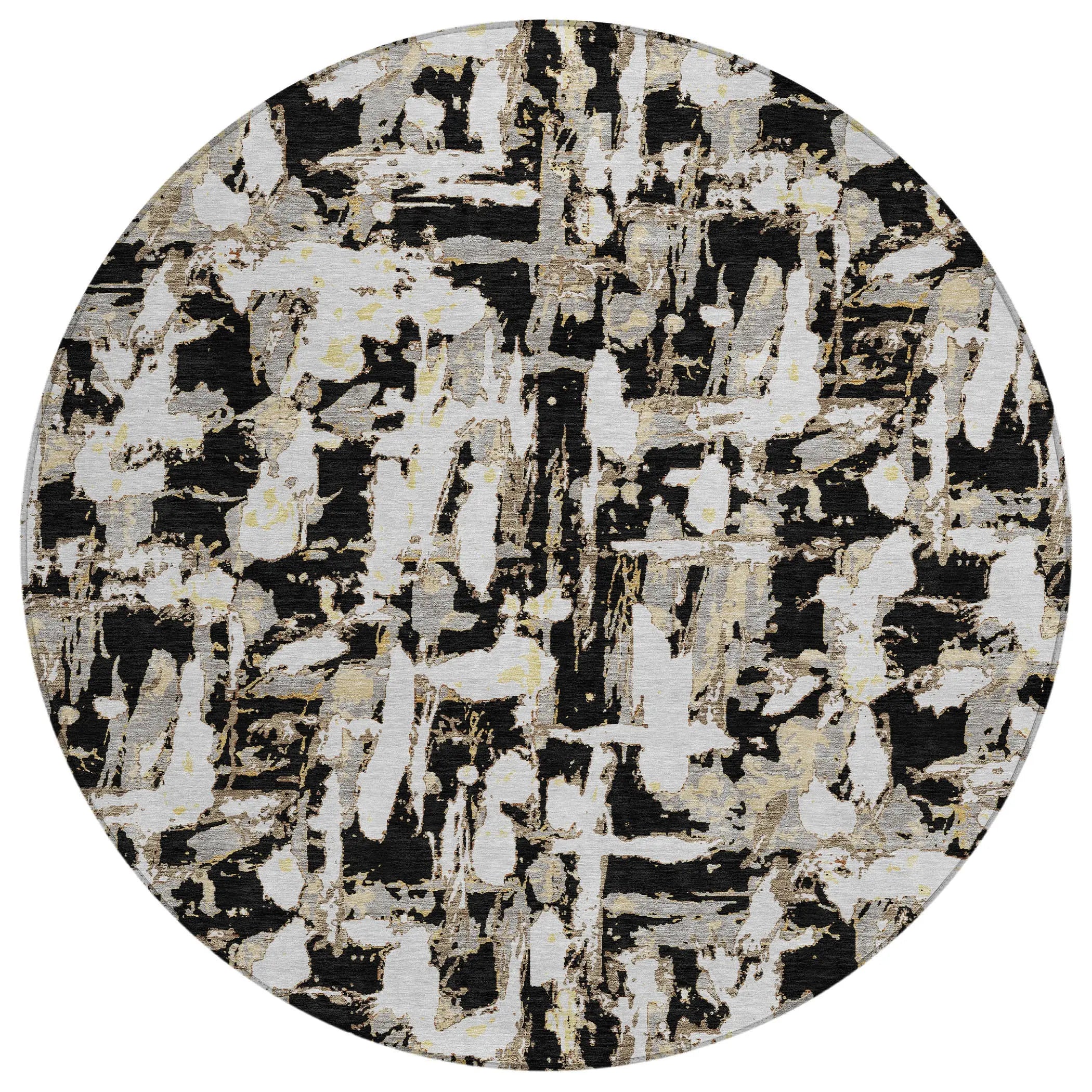 8' Black And Copper Round Abstract Washable Indoor Outdoor Area Rug Homeroots Outdoor
