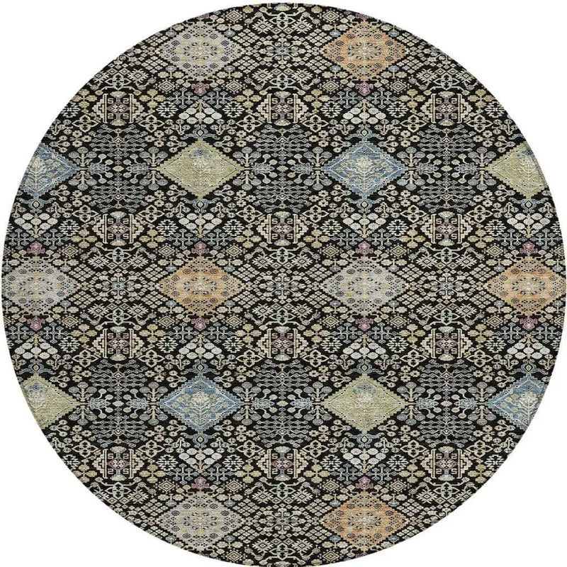 8' Black And Copper Round Oriental Washable Indoor Outdoor Area Rug Homeroots Outdoor
