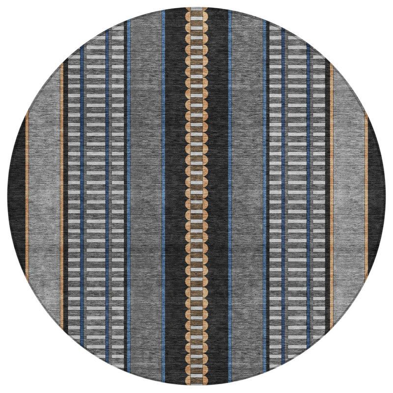8' Black And Copper Round Striped Washable Indoor Outdoor Area Rug Homeroots Outdoor
