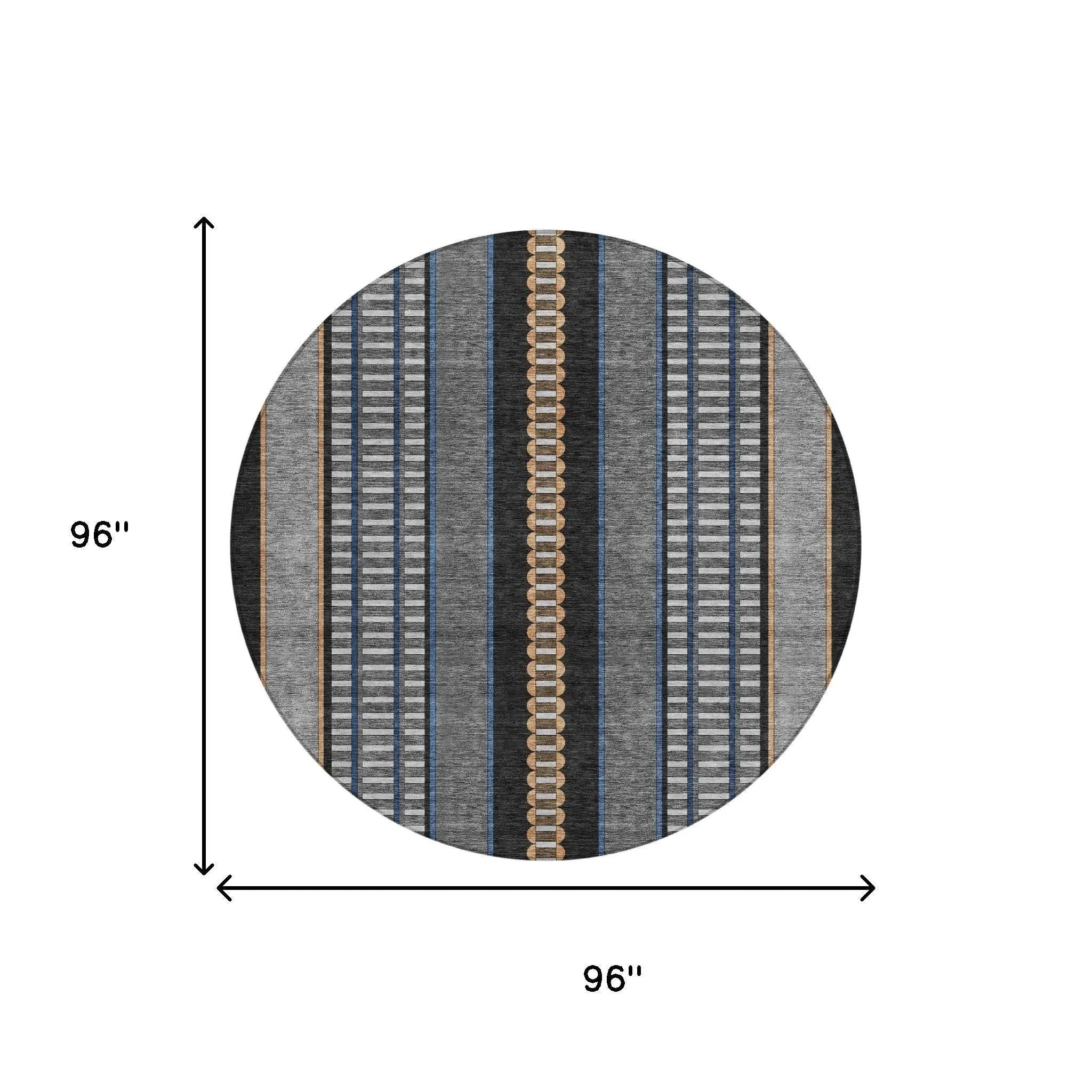 8' Black And Copper Round Striped Washable Indoor Outdoor Area Rug Homeroots Outdoor