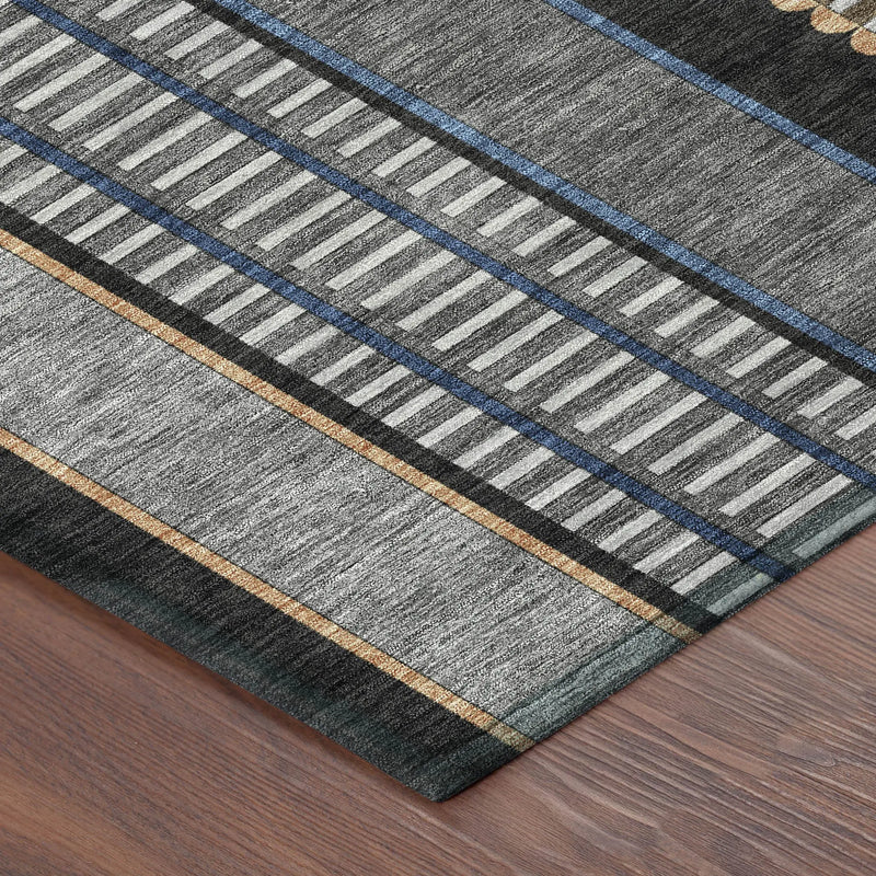 8' Black And Copper Round Striped Washable Indoor Outdoor Area Rug Homeroots Outdoor