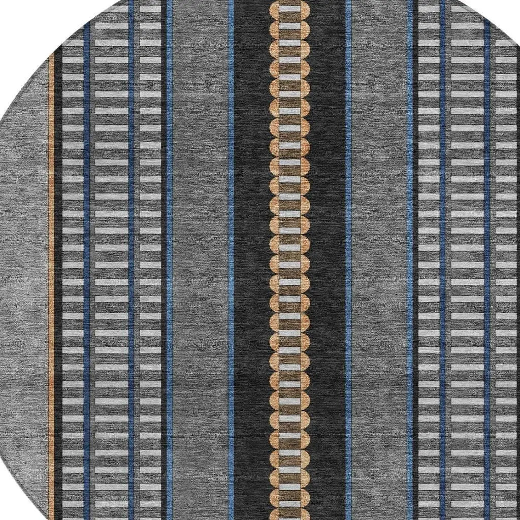 8' Black And Copper Round Striped Washable Indoor Outdoor Area Rug Homeroots Outdoor
