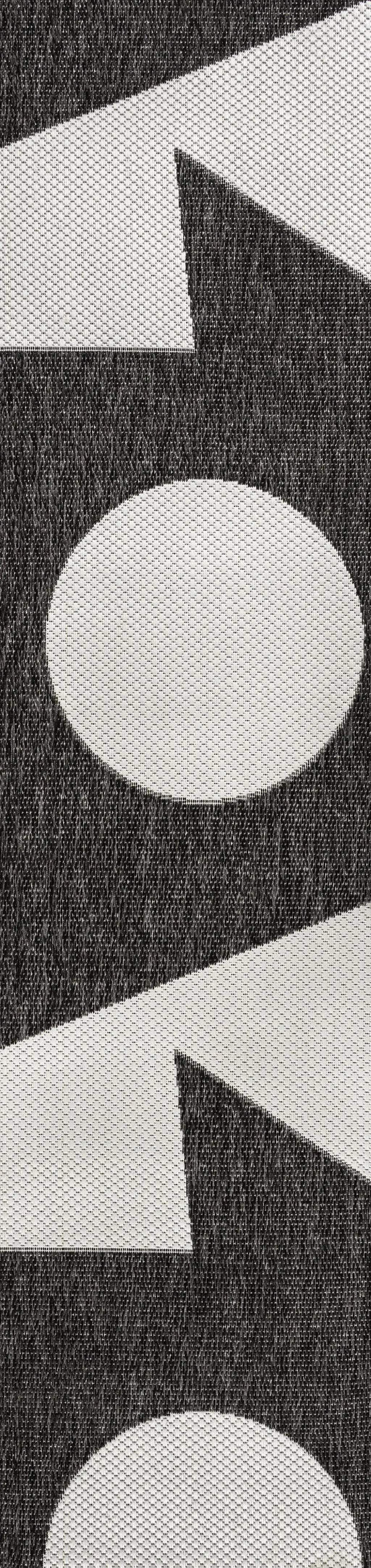 8' Black And Cream Geometric Indoor Outdoor Runner Rug Homeroots Outdoor