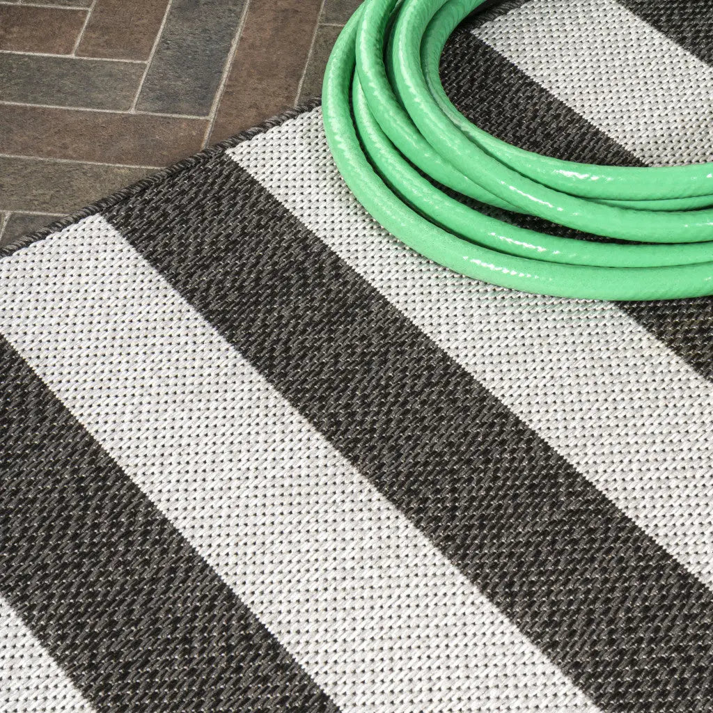 8' Black And Cream Striped Indoor Outdoor Runner Rug Homeroots Outdoor