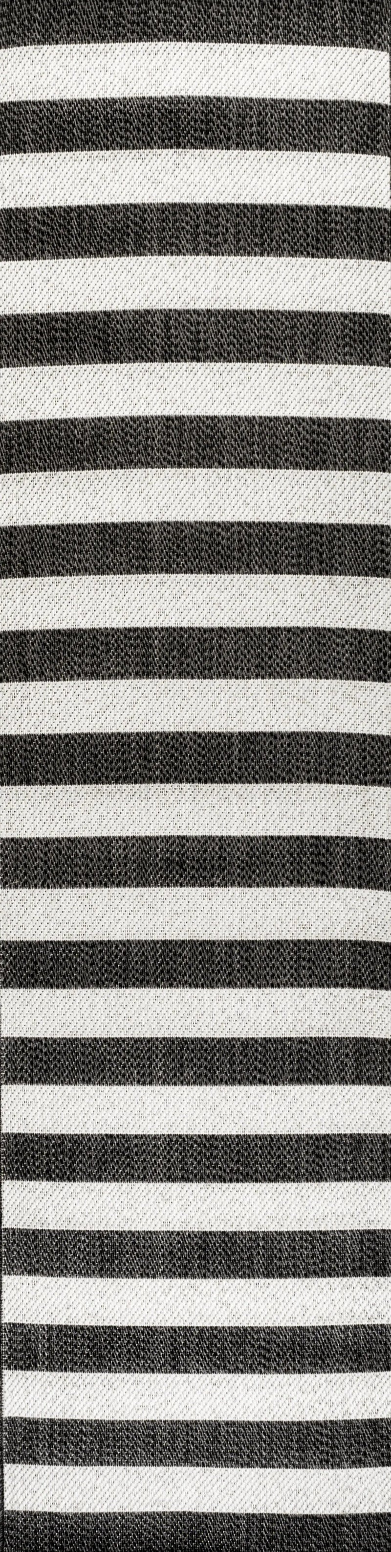8' Black And Cream Striped Indoor Outdoor Runner Rug Homeroots Outdoor